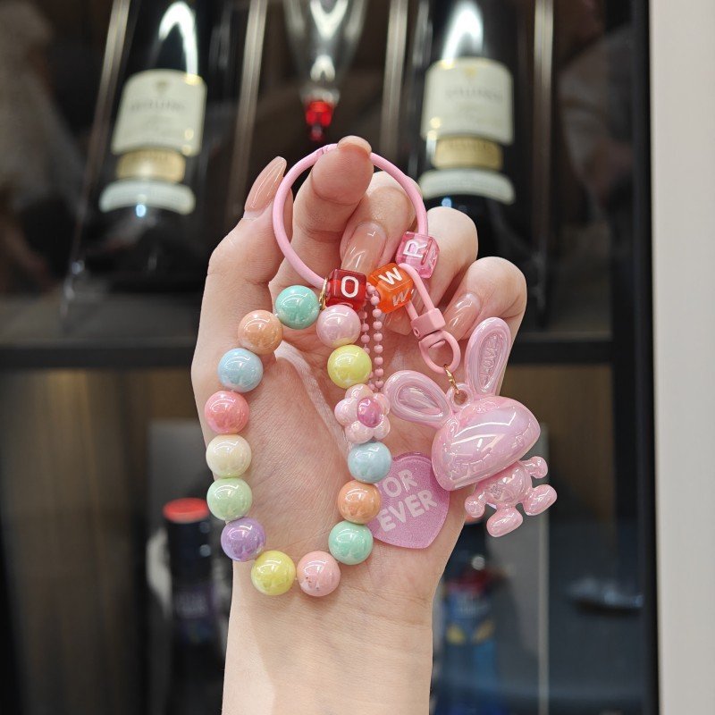 Electroplated acrylic rabbit keychain pendant color beaded bracelet backpack pendant decorative gift wholesale