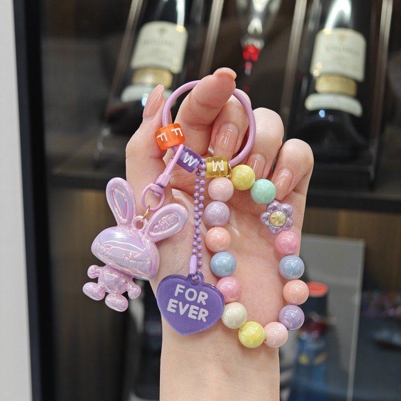 Electroplated acrylic rabbit keychain pendant color beaded bracelet backpack pendant decorative gift wholesale