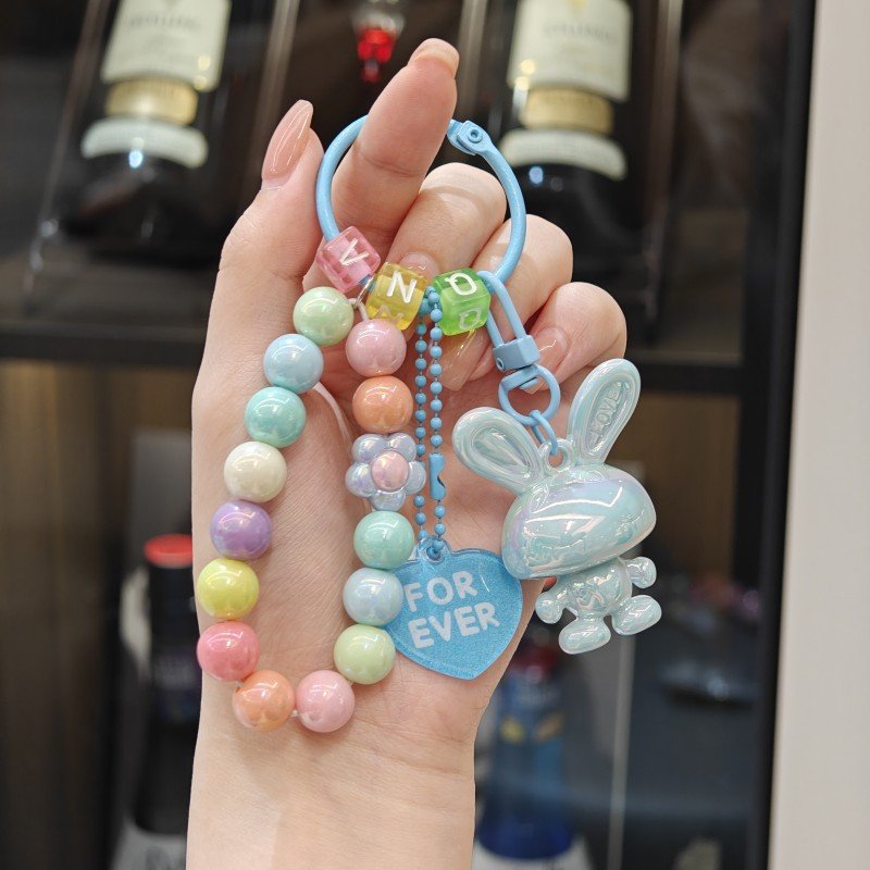 Electroplated acrylic rabbit keychain pendant color beaded bracelet backpack pendant decorative gift wholesale