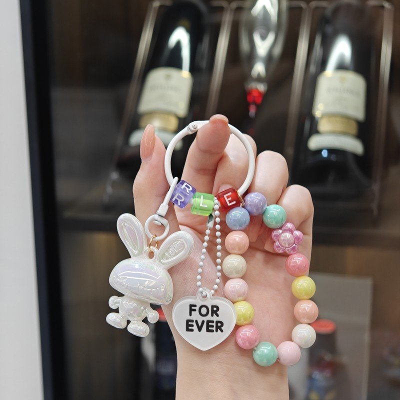 Electroplated acrylic rabbit keychain pendant color beaded bracelet backpack pendant decorative gift wholesale
