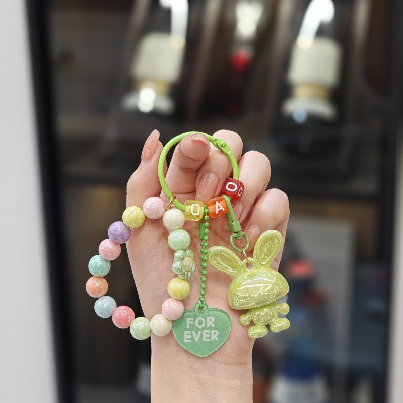 Electroplated acrylic rabbit keychain pendant color beaded bracelet backpack pendant decorative gift wholesale
