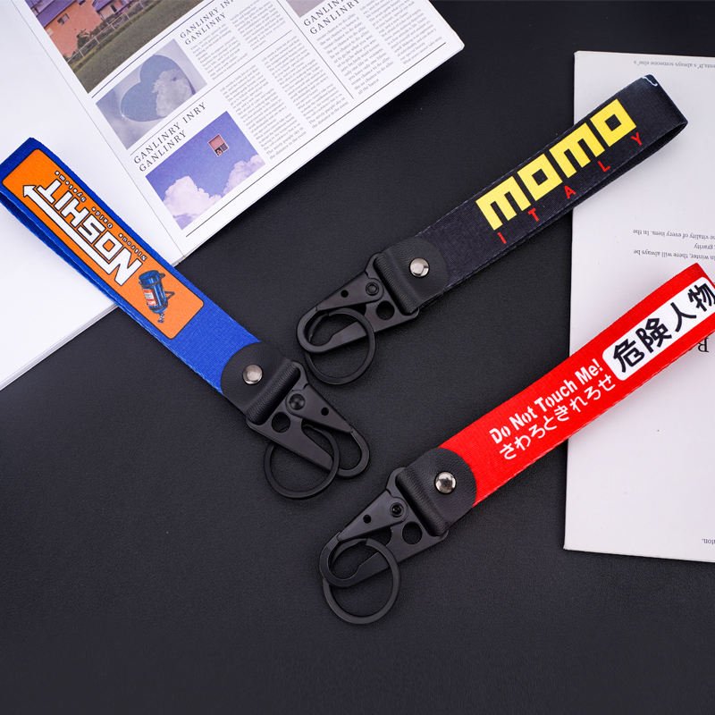 Custom Logo Nylon Key Lanyard Carabiner Digital Printing Short Strap Motorcycle Lanyard Keychains Direct from Factory