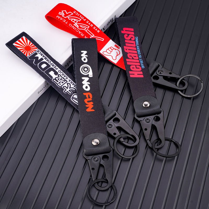 Custom Logo Nylon Key Lanyard Carabiner Digital Printing Short Strap Motorcycle Lanyard Keychains Direct from Factory