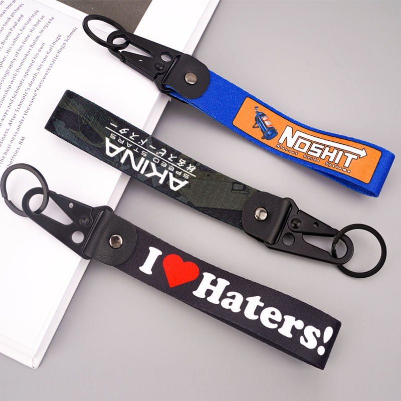 Custom Logo Nylon Key Lanyard Carabiner Digital Printing Short Strap Motorcycle Lanyard Keychains Direct from Factory