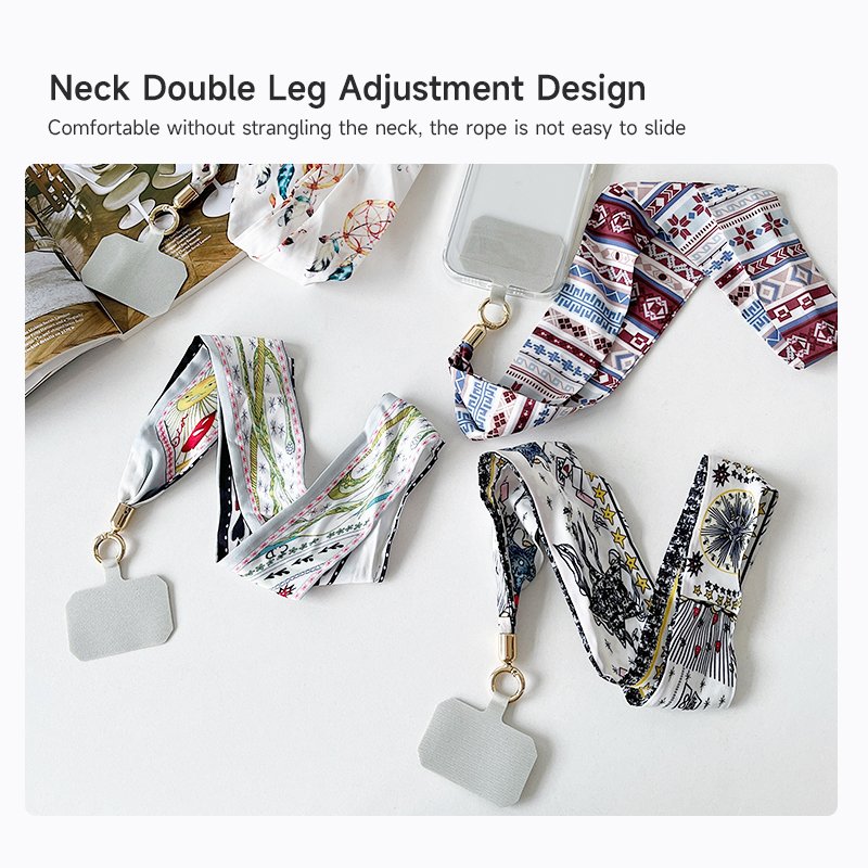 Cute Design Phone Neck Lanyard Cellphone Holder Badge Chain Wrist Strap Lanyard Silk Scarf Charm Strap