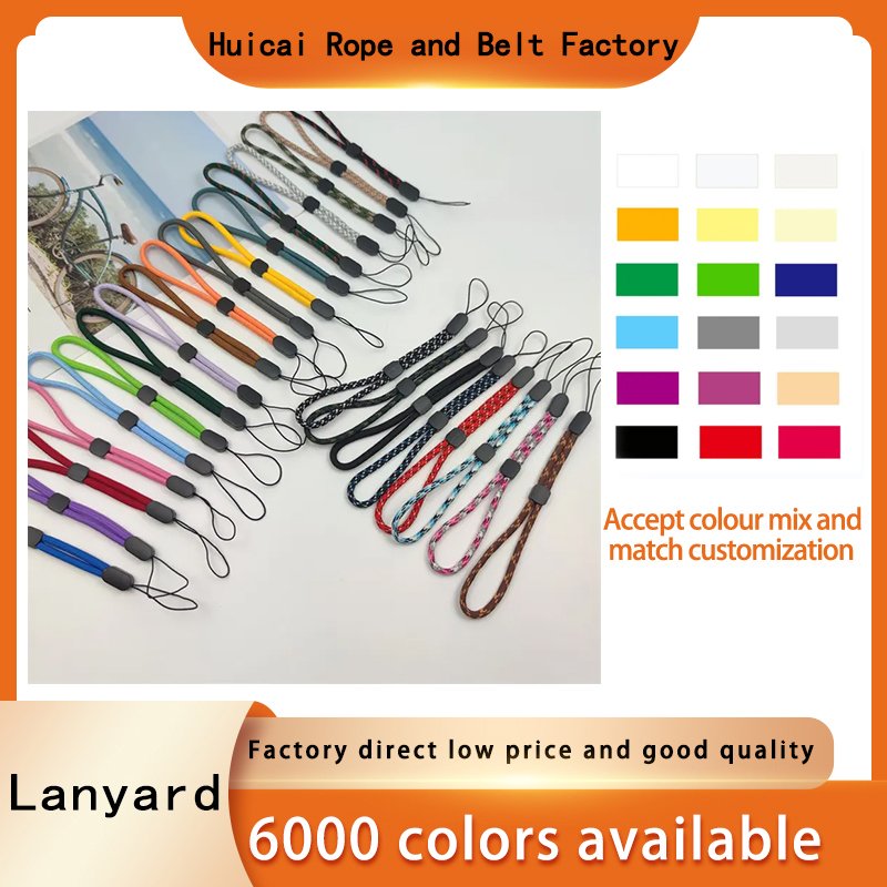 2024 Solid color thickened round rope with adjustable buckle, phone USB flash drive, camera short wrist strap, short strap