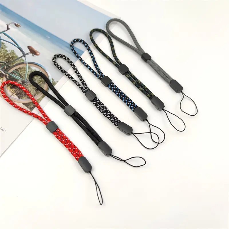 2024 Solid color thickened round rope with adjustable buckle, phone USB flash drive, camera short wrist strap, short strap