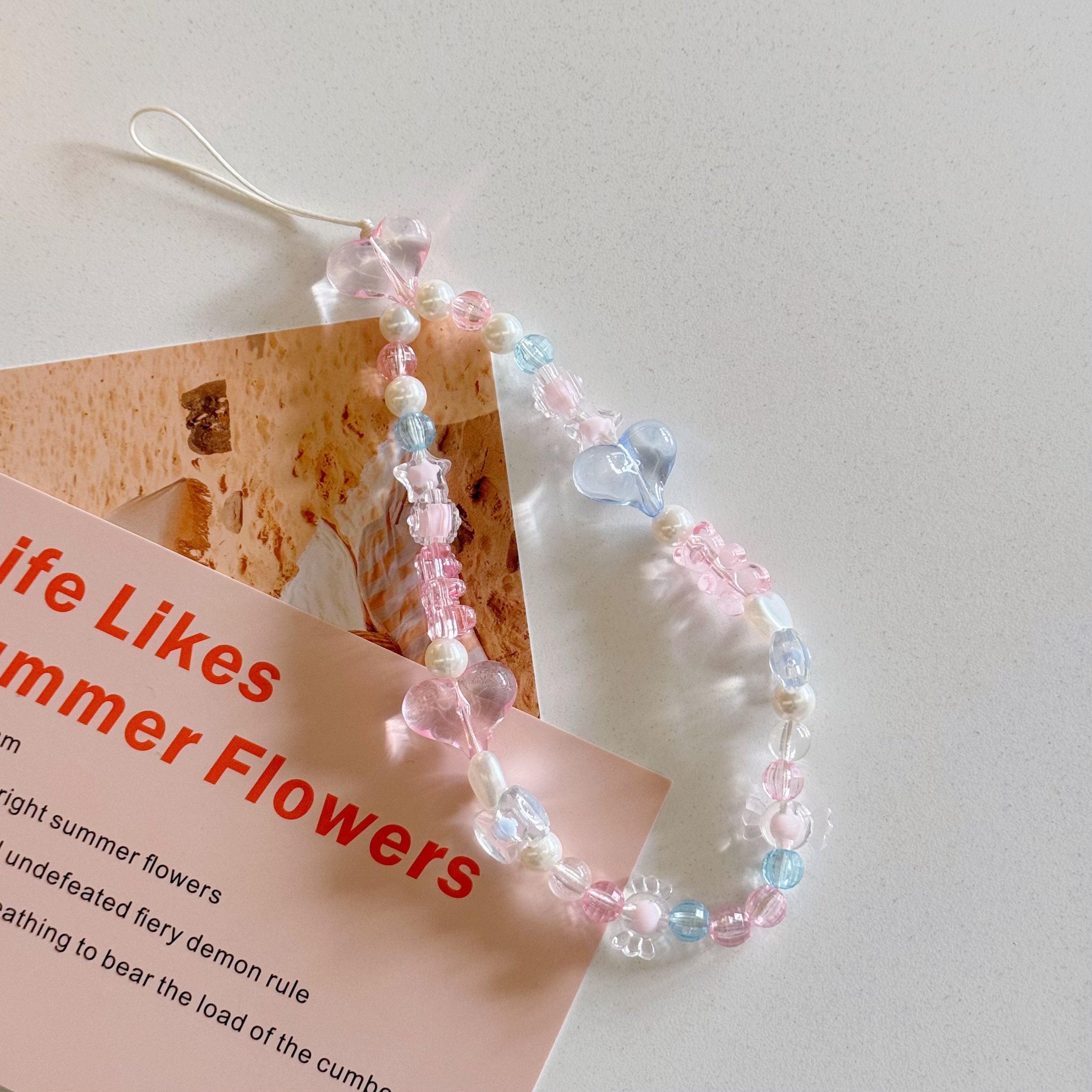 Sweet Cute Jelly Color Love Heart Resin Beaded Mobile Phone Chain Women Cellphone Strap Charm Telephone Pendant Jewelry