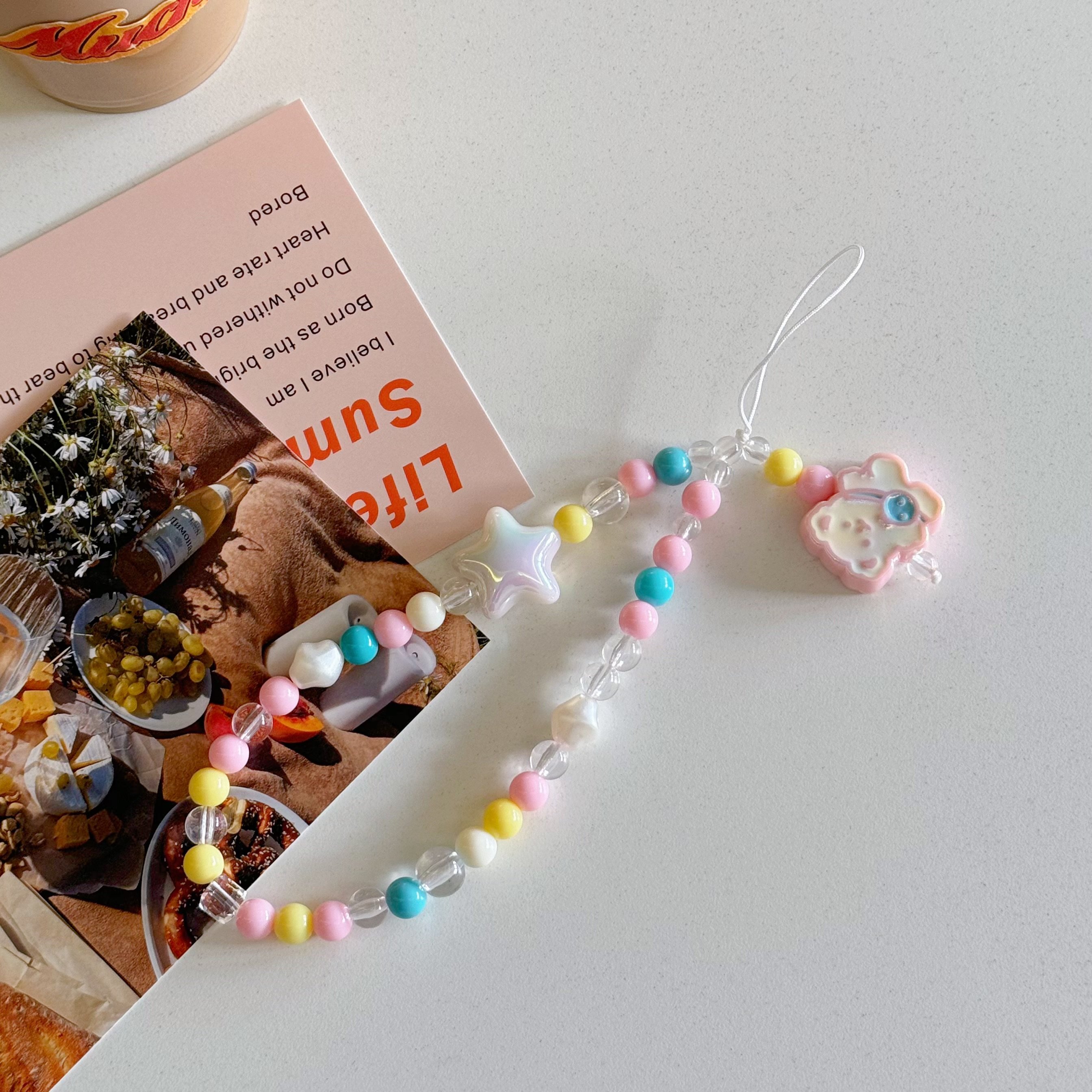 Sweet Cute Jelly Color Love Heart Resin Beaded Mobile Phone Chain Women Cellphone Strap Charm Telephone Pendant Jewelry