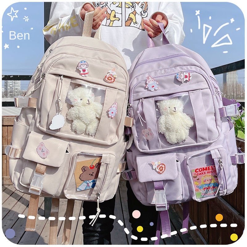 High Quality Korean Student Backpack Large-capacity Polyester Girls School Bag With Toys