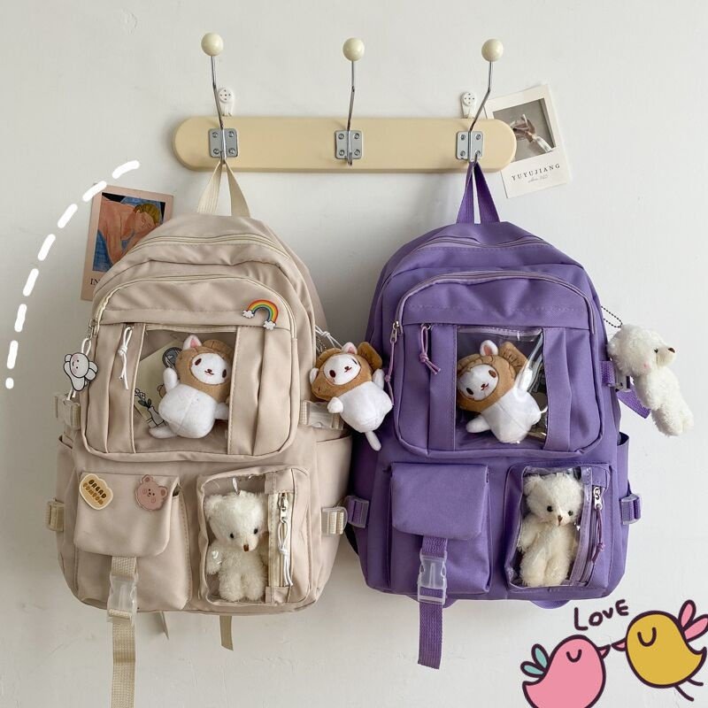 High Quality Korean Student Backpack Large-capacity Polyester Girls School Bag With Toys