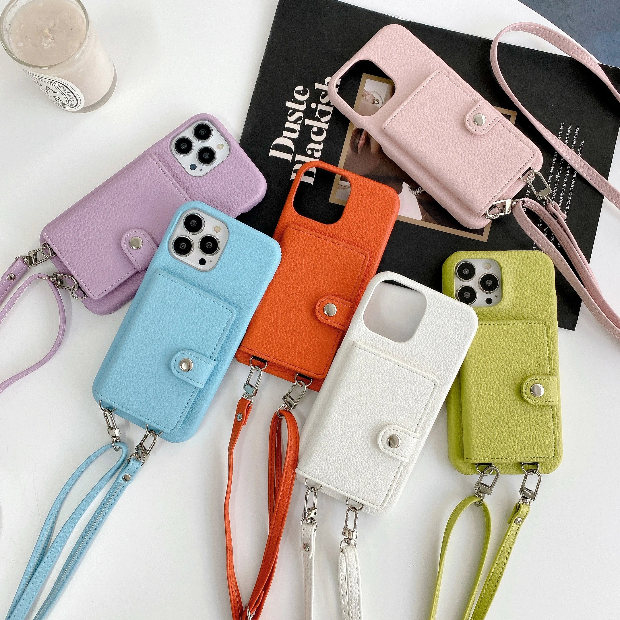Necklace Lanyard Strap Chain Phone Case For iPhone 13 Pro Max 12 11 14 XS X XR Mini SE 2 7 8 Plus leather rope Cover