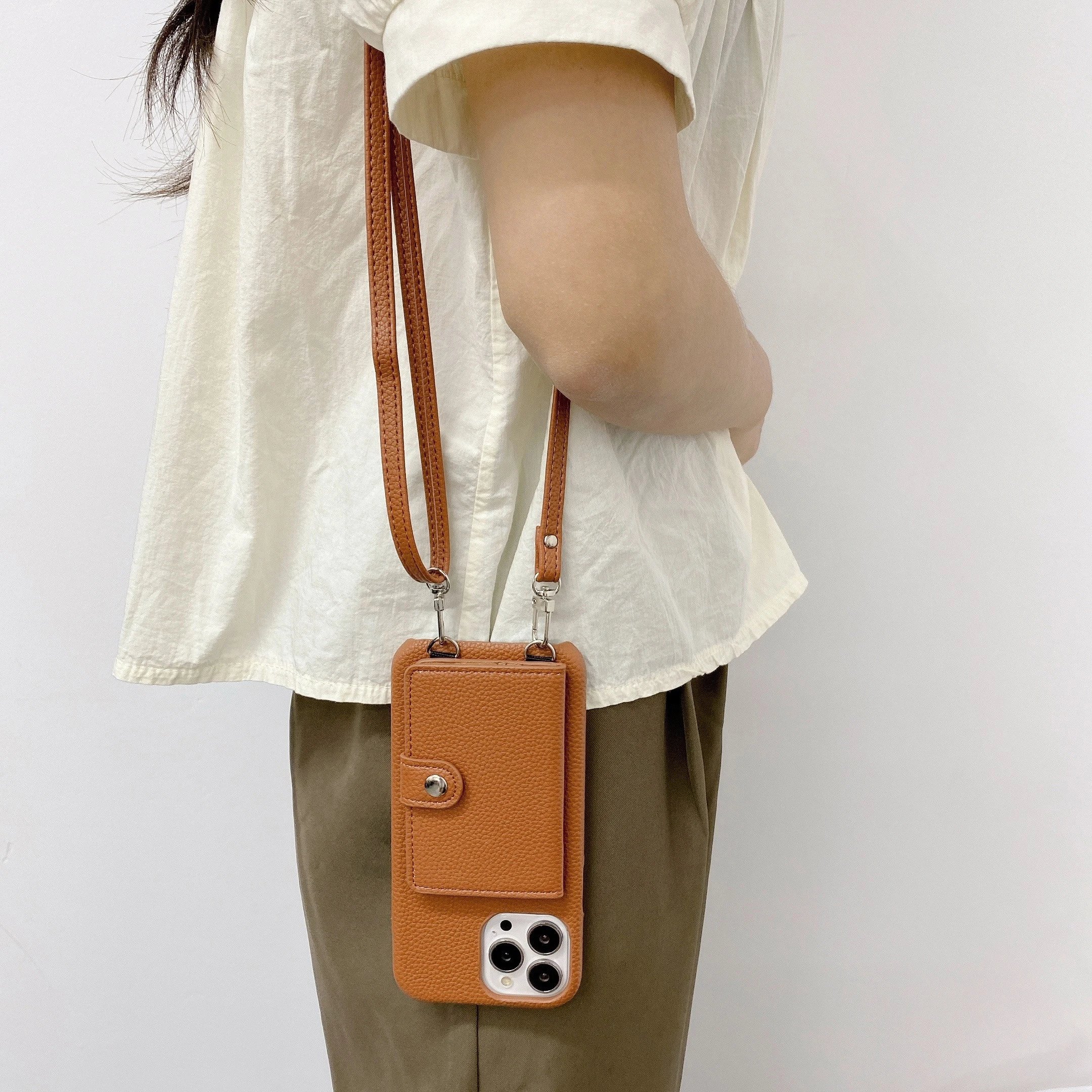 Necklace Lanyard Strap Chain Phone Case For iPhone 13 Pro Max 12 11 14 XS X XR Mini SE 2 7 8 Plus leather rope Cover
