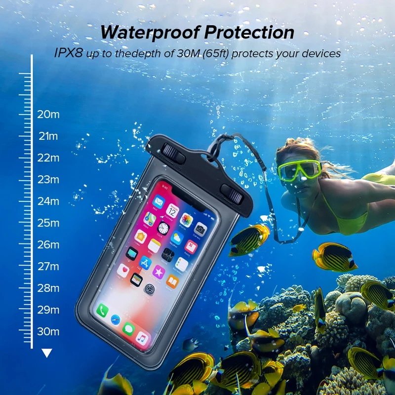 Portable Waterproof Phone Case Pouch Underwater Dry Bag With Neck Strap Swimming Phone Bag For Water Games Beach Sport Skiing