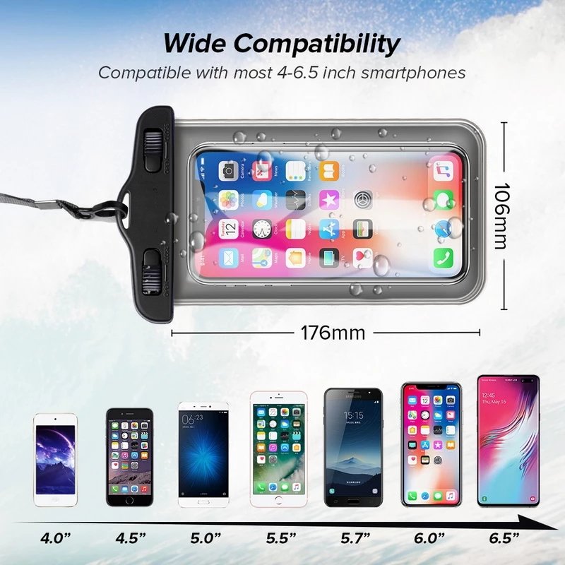 Portable Waterproof Phone Case Pouch Underwater Dry Bag With Neck Strap Swimming Phone Bag For Water Games Beach Sport Skiing