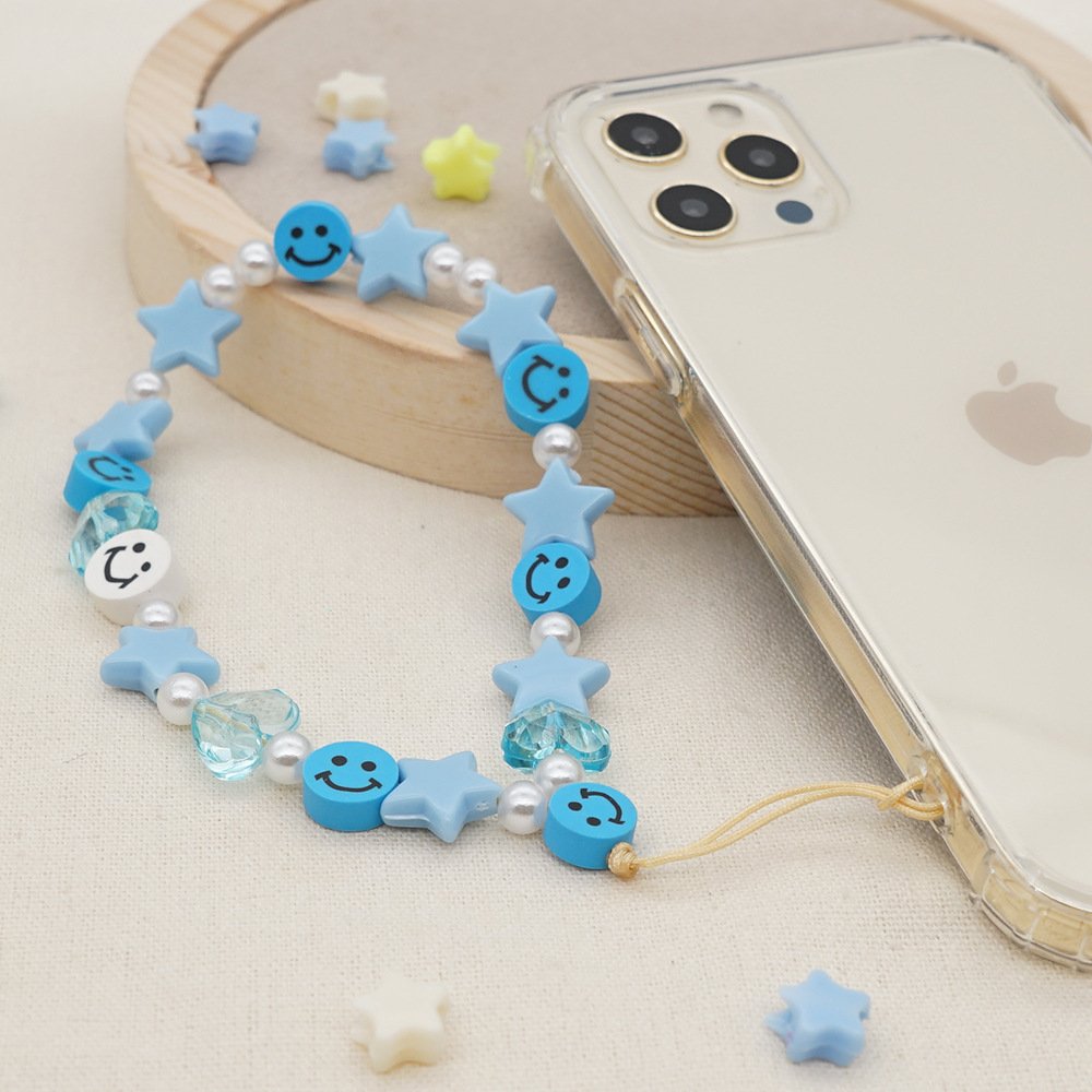 Boho Style pearl/acrylic Mobile Phone Strap Beaded Chain Lanyard with Star Charm Unique Phone Case Accessory Girls Phone Charm