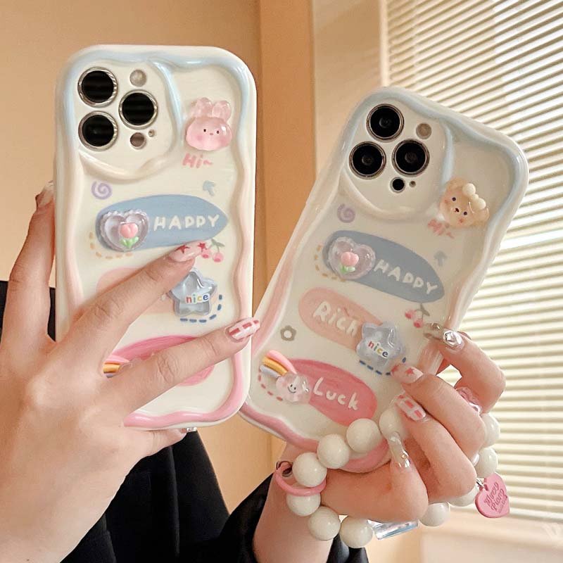 Creative Simple Design Cartoon Rabbit Bear Flower Style Heart Bracelet TPU Mobile Phone Case For Iphone 6 7 8 Plus X Xr Xs Max