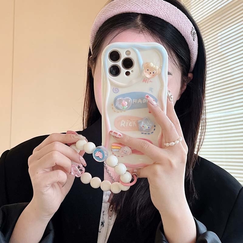 Creative Simple Design Cartoon Rabbit Bear Flower Style Heart Bracelet TPU Mobile Phone Case For Iphone 6 7 8 Plus X Xr Xs Max