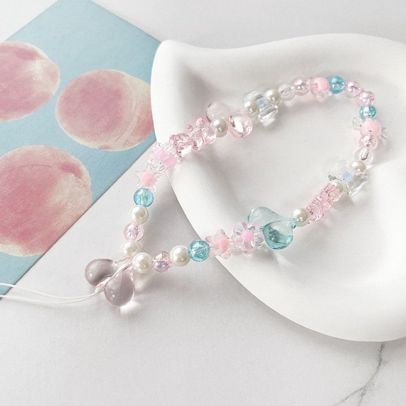 Pink and blue peach cartoon bear mobile phone pendant girl small fresh wrist universal digital bag pendant jewelry