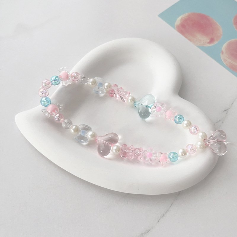 Pink and blue peach cartoon bear mobile phone pendant girl small fresh wrist universal digital bag pendant jewelry