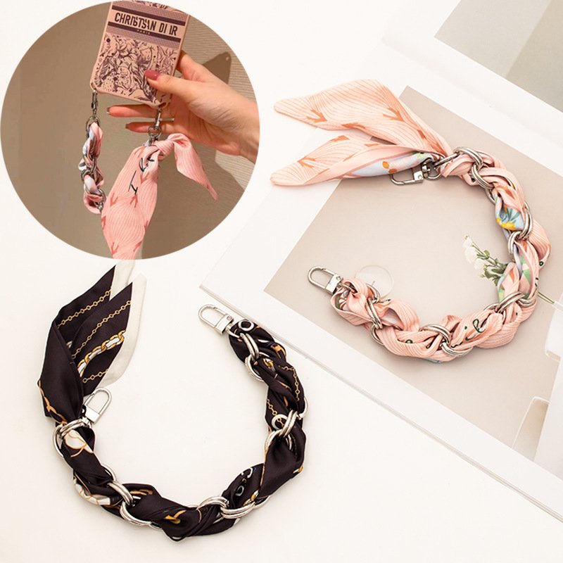 Fashion Cute Women Mobile Phone Handmade Charm Grip Strap Gold Metal Scarf Cell Phone Lanyard Wrist Strap Chains for phone