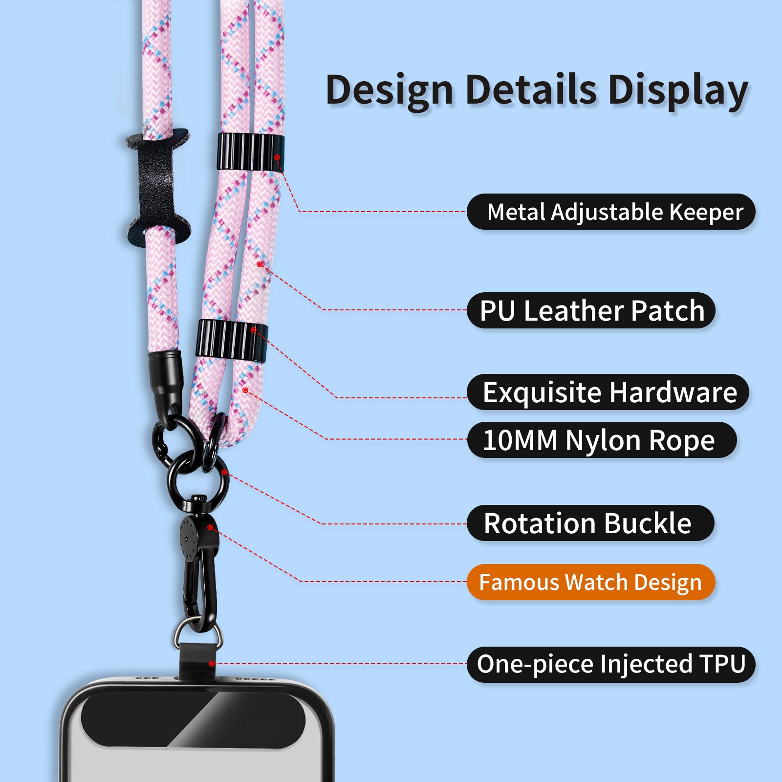 Mobile Phone Lanyard Cross-Body hanging neck High-End Nylon Rope Braided Strong Durable Diagonal Span Strap