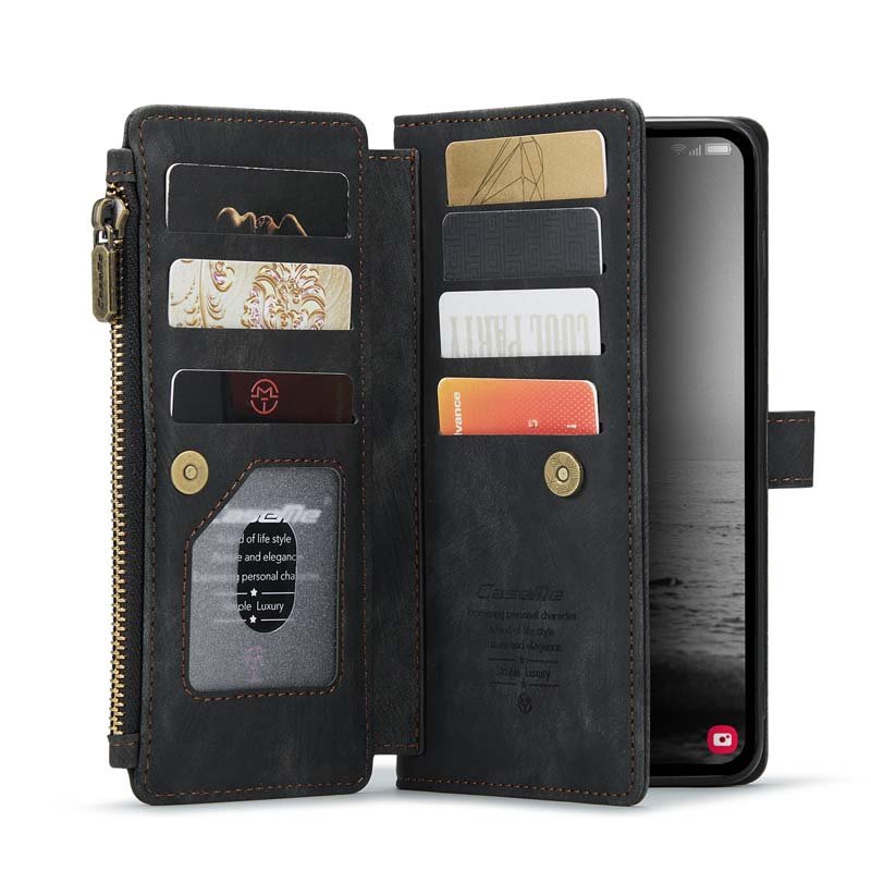 Classic Multi-Functional Wallet Retro Kickstand Card Slots Zipper Pocket Phone Bags Leather Case for Samsung A54