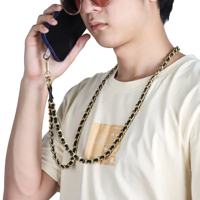 Cross Body Phone Lanyards PU Leather Strap Metal Chain For Cell phone