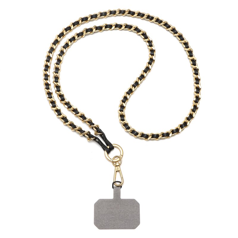 Cross Body Phone Lanyards PU Leather Strap Metal Chain For Cell phone