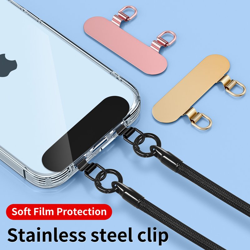 Universal Phone Lanyard Patch with Stainless steel slip D-Ring Mobile Phone Tether Tab in Rope Shape metal Phone clip