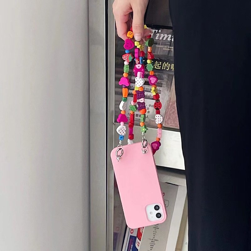 Color Acrylic Wood Beads Strap Mobile Phone Hanging Necklace Phone Chain Crossbody Case Accessories Phone Lanyard Clear Patch