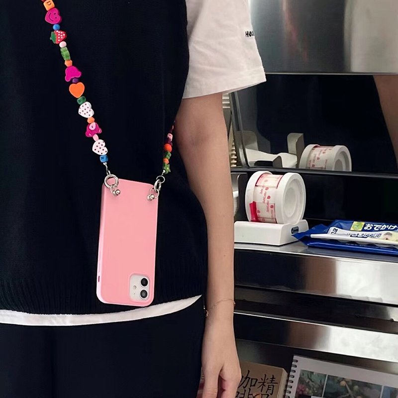 Color Acrylic Wood Beads Strap Mobile Phone Hanging Necklace Phone Chain Crossbody Case Accessories Phone Lanyard Clear Patch