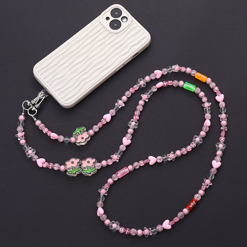 Color Acrylic Wood Beads Strap Mobile Phone Hanging Necklace Phone Chain Crossbody Case Accessories Phone Lanyard Clear Patch