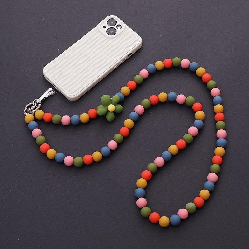 Color Acrylic Wood Beads Strap Mobile Phone Hanging Necklace Phone Chain Crossbody Case Accessories Phone Lanyard Clear Patch