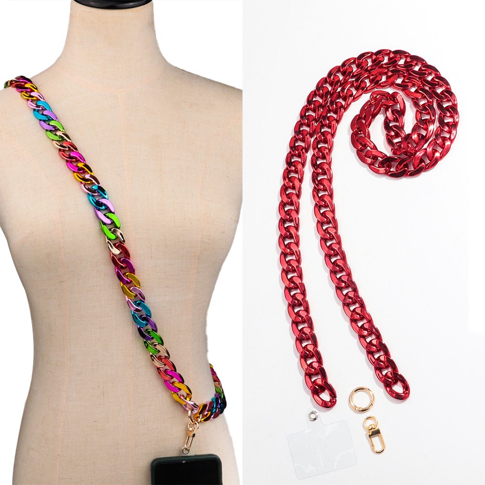 High Quality Metal Color Eo-friendly Electroplated Shiny Gold Color Long Bag Chain Personality 120cm Acrylic Mobile Phone Chain