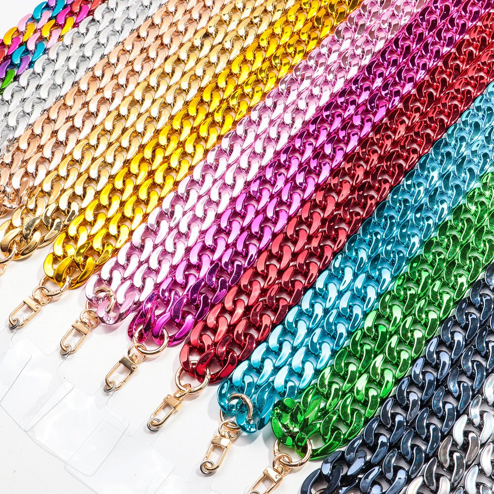 High Quality Metal Color Eo-friendly Electroplated Shiny Gold Color Long Bag Chain Personality 120cm Acrylic Mobile Phone Chain