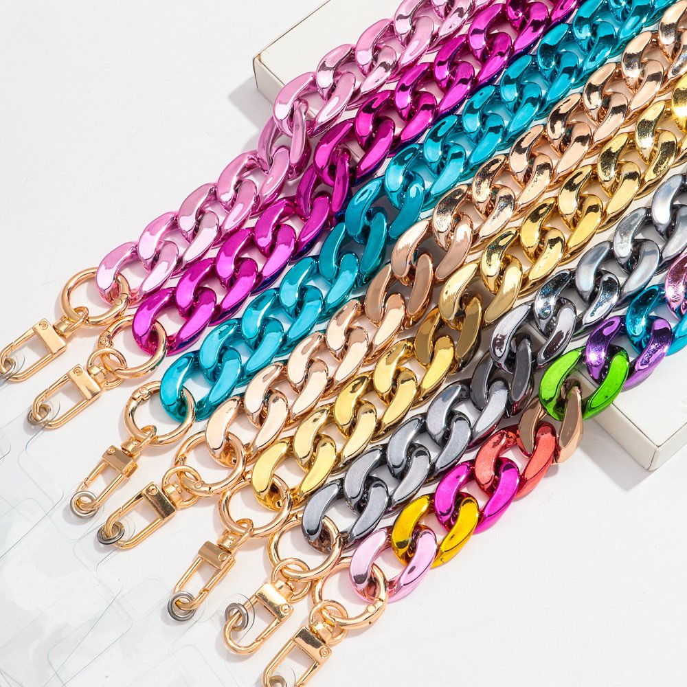 High Quality Metal Color Eo-friendly Electroplated Shiny Gold Color Long Bag Chain Personality 120cm Acrylic Mobile Phone Chain
