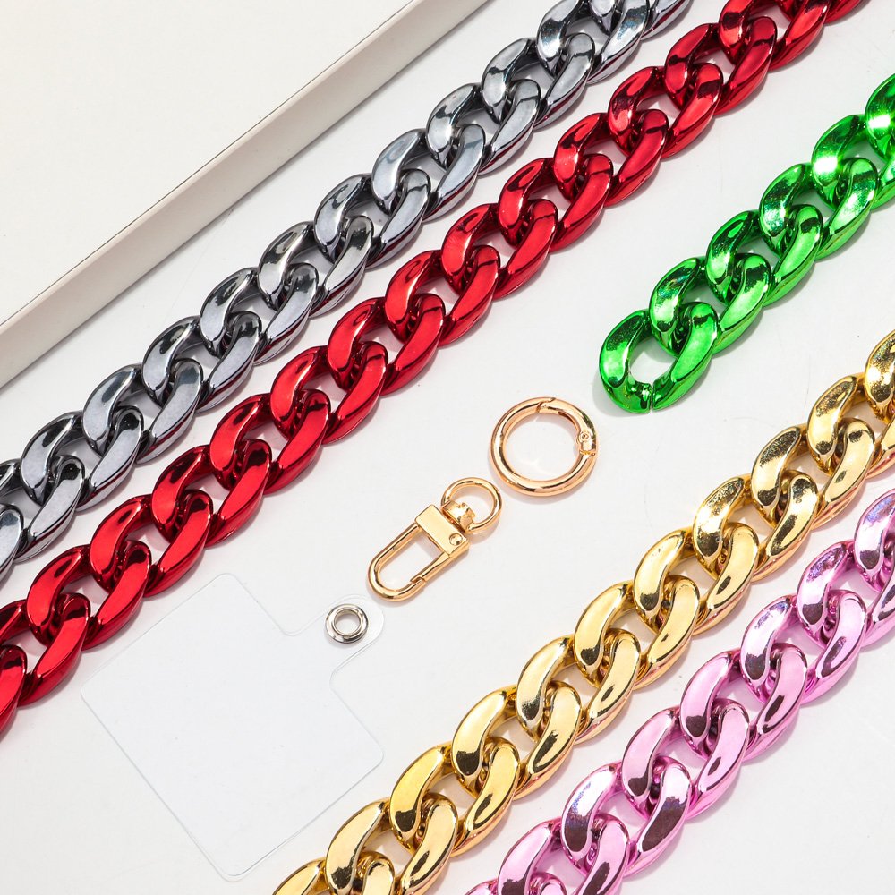 High Quality Metal Color Eo-friendly Electroplated Shiny Gold Color Long Bag Chain Personality 120cm Acrylic Mobile Phone Chain