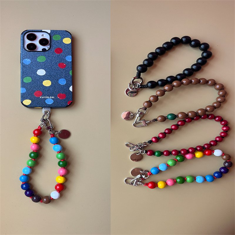 Wholesale High Grade Woven Short Mobile Phone Chain Durable Hand Wood Beads Made Phone Strap