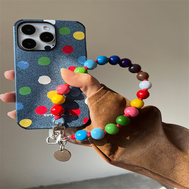 Wholesale High Grade Woven Short Mobile Phone Chain Durable Hand Wood Beads Made Phone Strap