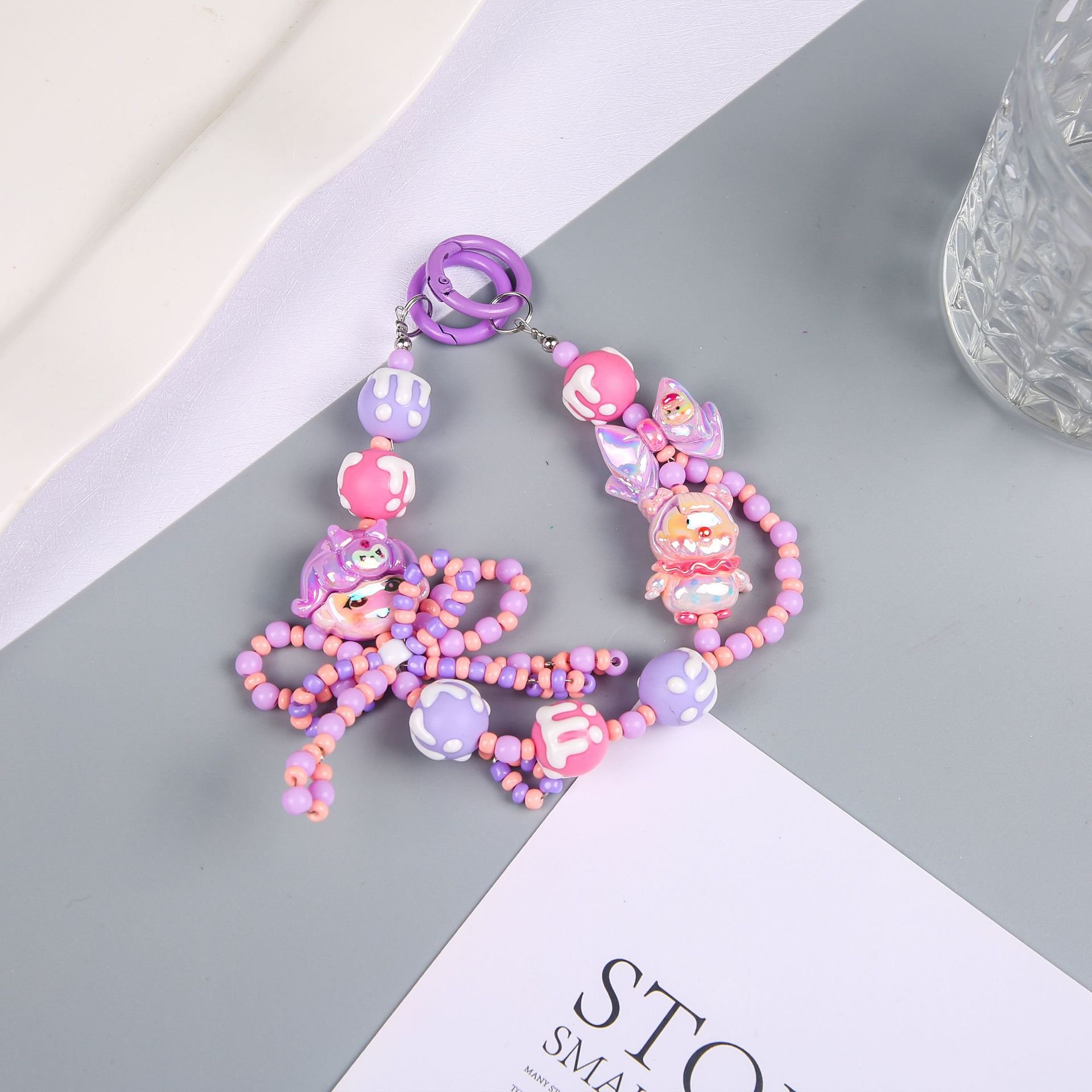 Lilangda Acrylic Colorful Beaded Phone Chain Simple Cute Bear Bowknot Hand-painted Beads Pendant For Girls Sweet Accessories