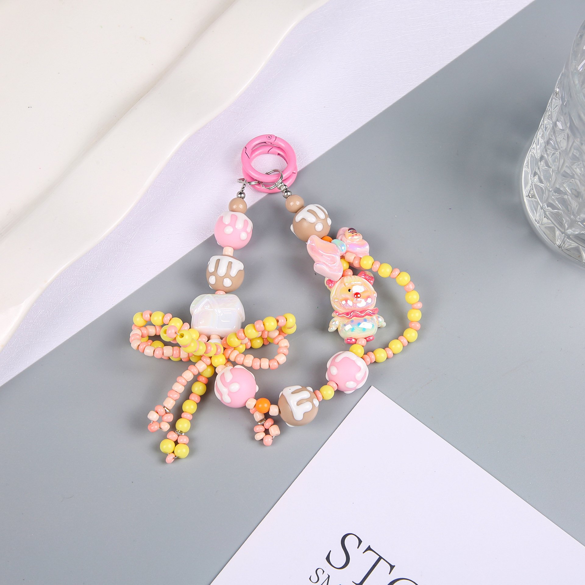 Lilangda Acrylic Colorful Beaded Phone Chain Simple Cute Bear Bowknot Hand-painted Beads Pendant For Girls Sweet Accessories