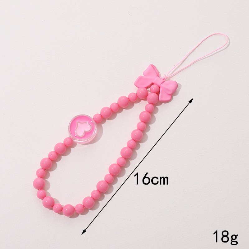 New Cartoon Beaded Bow Mobile Phone Wrist Strap Love DIY Anti Fall Short Smart Phone Case Lanyard Anti Loss Phone Pendant
