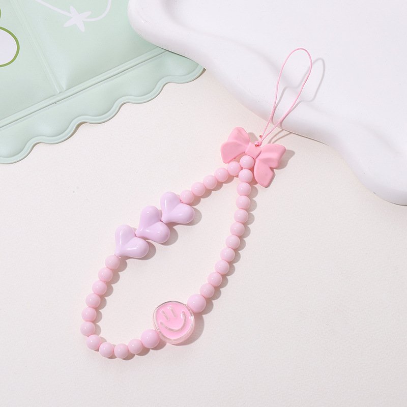 New Cartoon Beaded Bow Mobile Phone Wrist Strap Love DIY Anti Fall Short Smart Phone Case Lanyard Anti Loss Phone Pendant