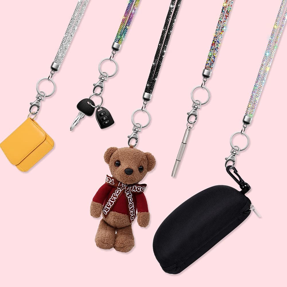 Luxury Bling Glitter Crystal Rhinestone Women Mobile Phone Strap Crossbody Neck Lanyard with Metal Clasp Keyring ID Card Holder