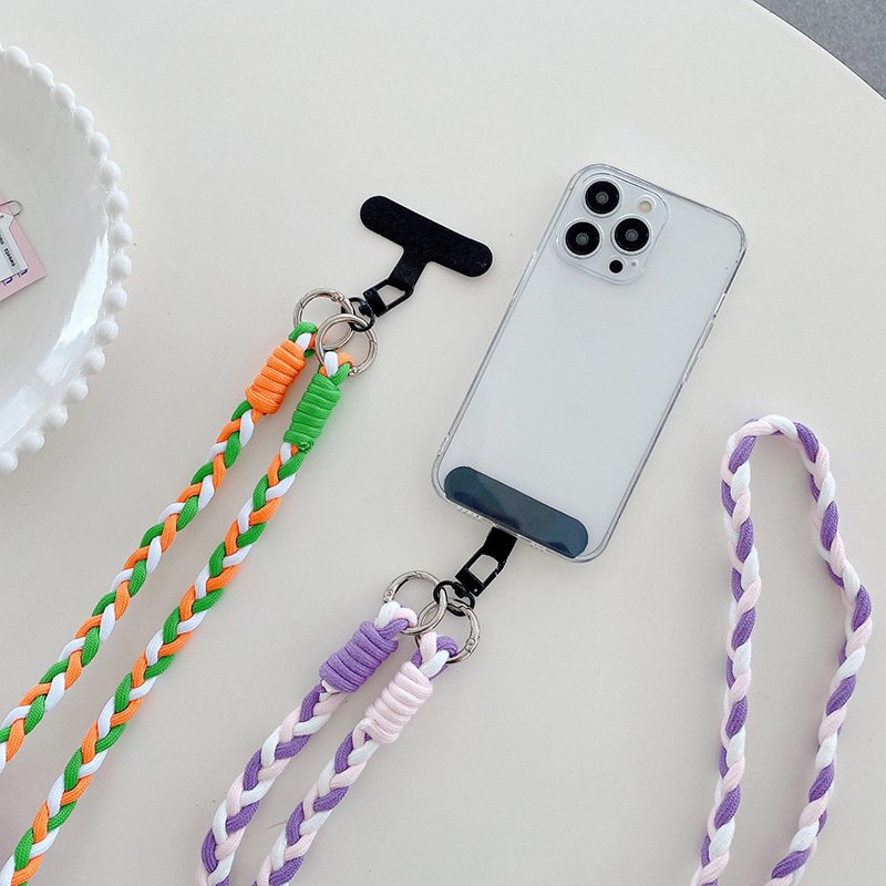 Wholesale Custom Mobile Phone Lanyard Holder Adjustable Crossbody Plaited Nylon Rope Neck Cellphone Lanyard Strap with Patches