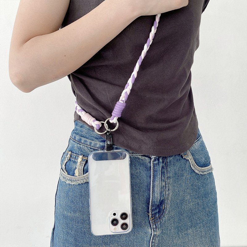 Wholesale Custom Mobile Phone Lanyard Holder Adjustable Crossbody Plaited Nylon Rope Neck Cellphone Lanyard Strap with Patches