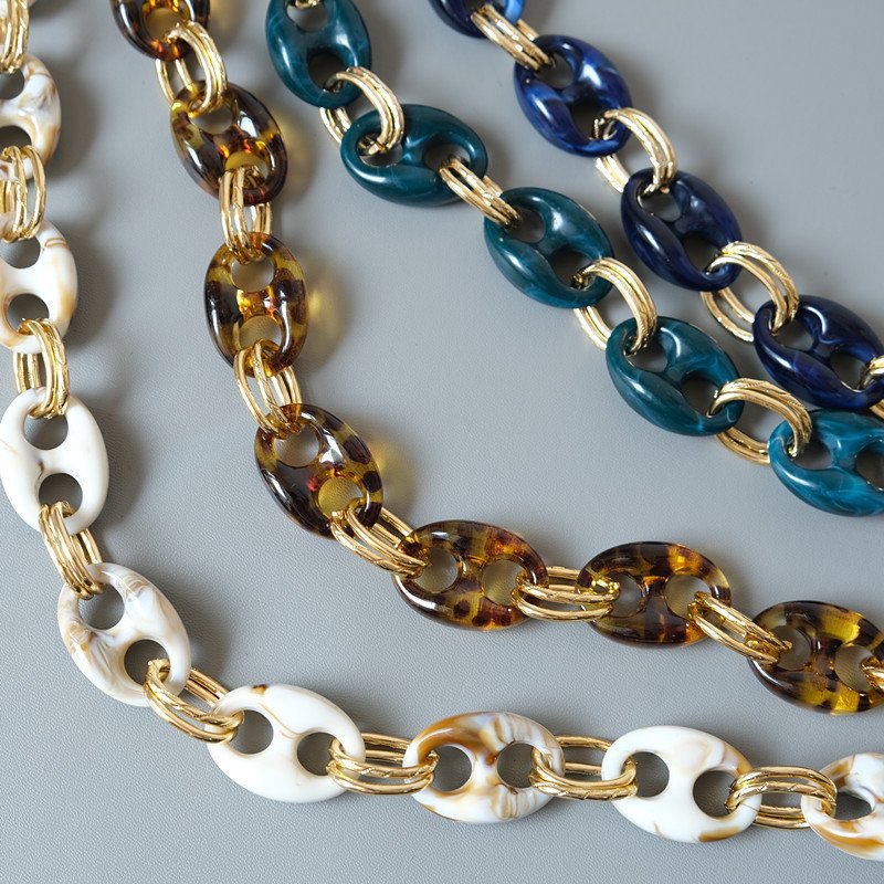 Hot Coffee Bean Acrylic Chain Phone Lanyard Crossbody Strap Patch Gold Plated Mobile Phone Holder Lanyard Necklace 120cm