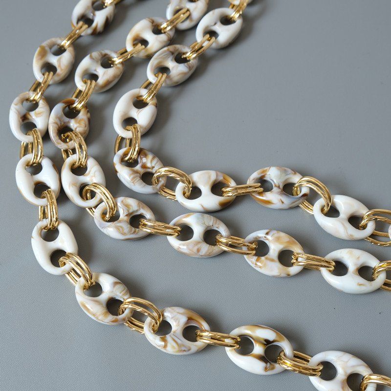 Hot Coffee Bean Acrylic Chain Phone Lanyard Crossbody Strap Patch Gold Plated Mobile Phone Holder Lanyard Necklace 120cm