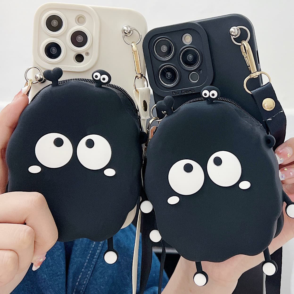 3D Cute Cartoon Girl Women Silicone Phone Wallet Bag Case Cover With Crossbody Strap For Iphone Xs 11 12 13 14 15 Plus Pro Max